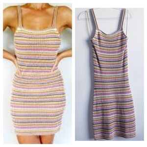 Olive + Oak Pastel Striped Crochet Knit Mini Dress
